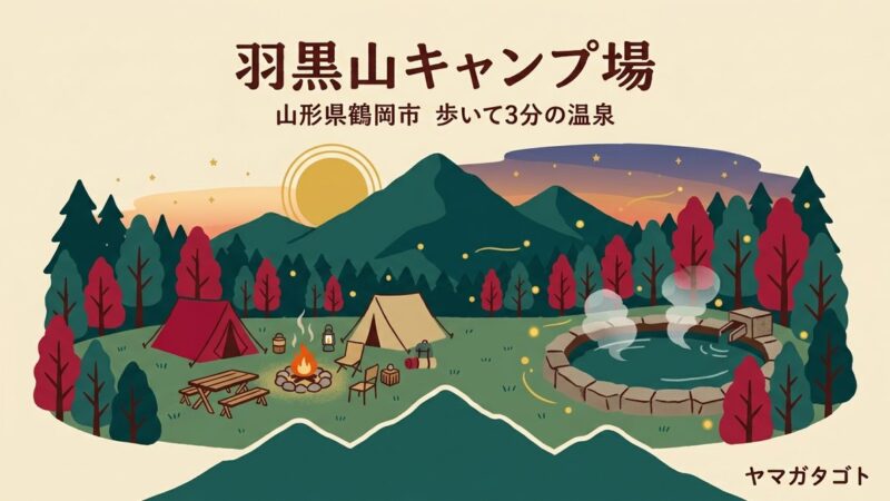 羽黒山キャンプ場（山形・鶴岡市）｜歩いて3分の温泉と直火ができるサイト