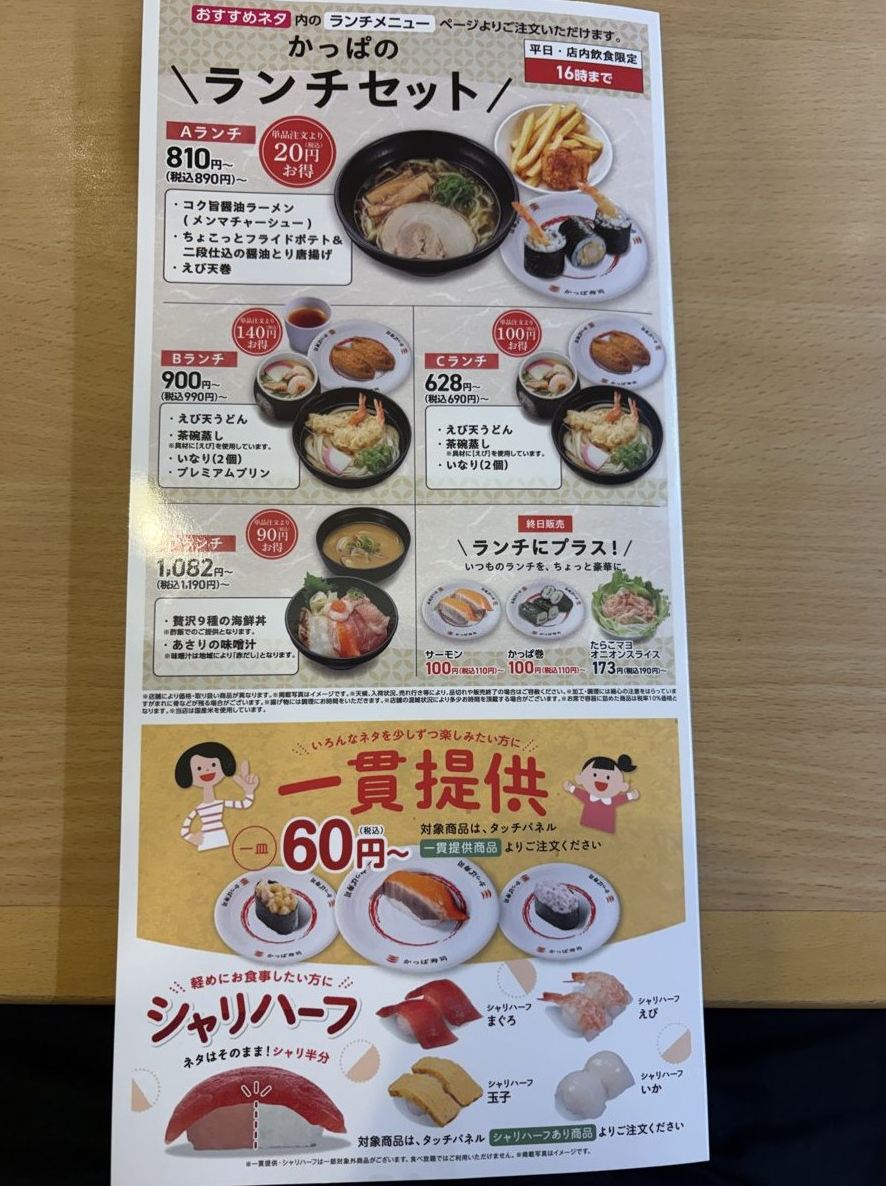かっぱのランチセットのメニュー
