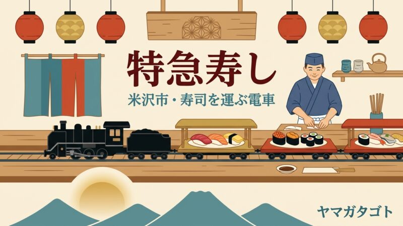 特急寿し（米沢市）ランチと値段｜寿司を運ぶ電車・皿の色で150円から 